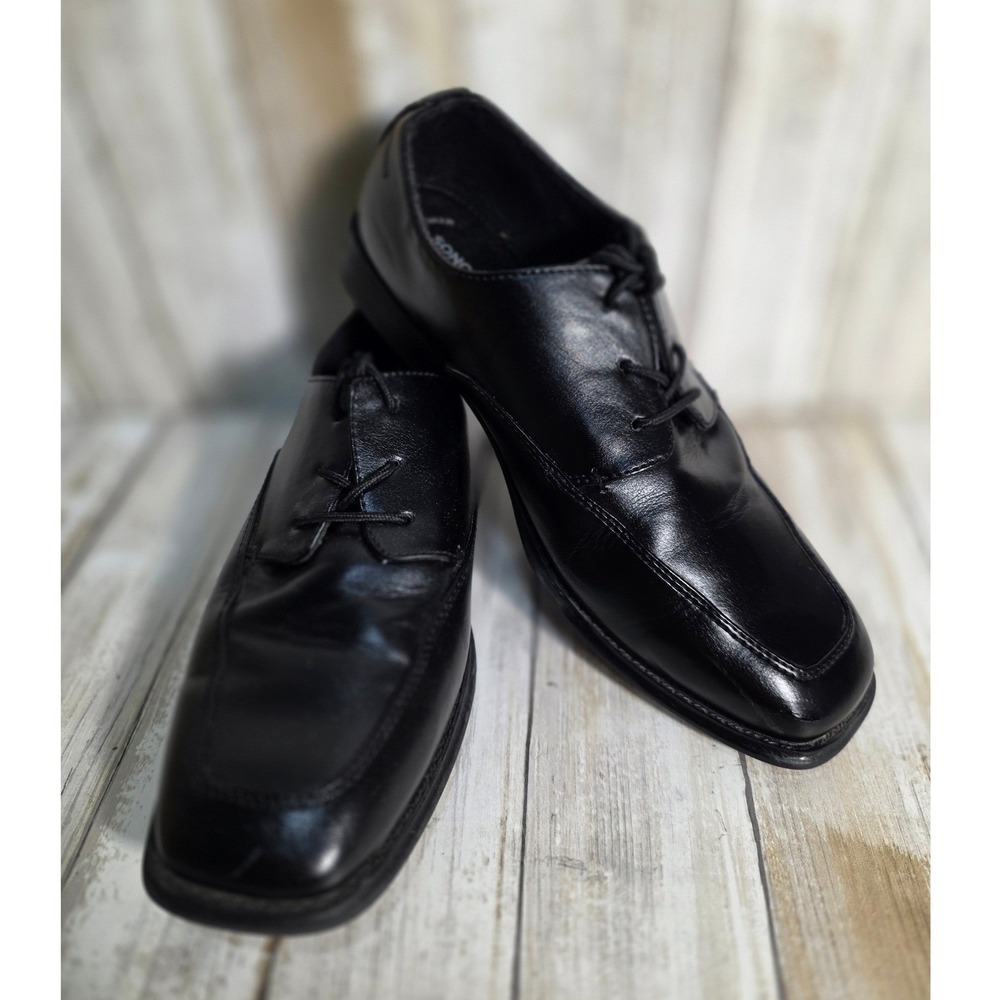 Sonoma Boys Black Square Toe Lace Up Dress Shoes Memory Foam Size 6 - Picture 3 of 9